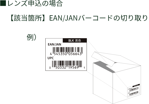 レンズ申込の場合 【該当箇所】EAN/JANバーコードの切り取り