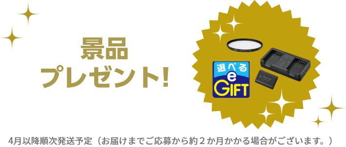 対象商品プレゼント！4月以降順次発送予定（お届けまでご応募から約２か月かかる場合がございます。）