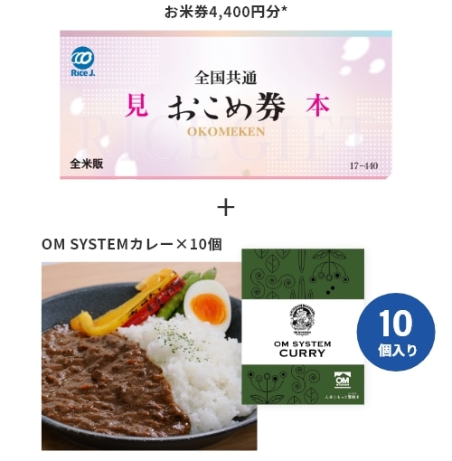 お米券 4,400円分＋OM SYSTEMカレー×10個