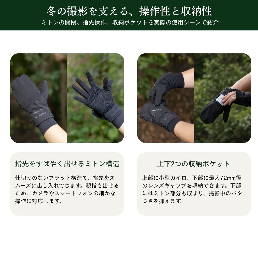 OM SYSTEM×Foxfireオクタミトングローブ+ライナープラスグラブ S ブラック ミトングローブ+ライナープラスグラブ