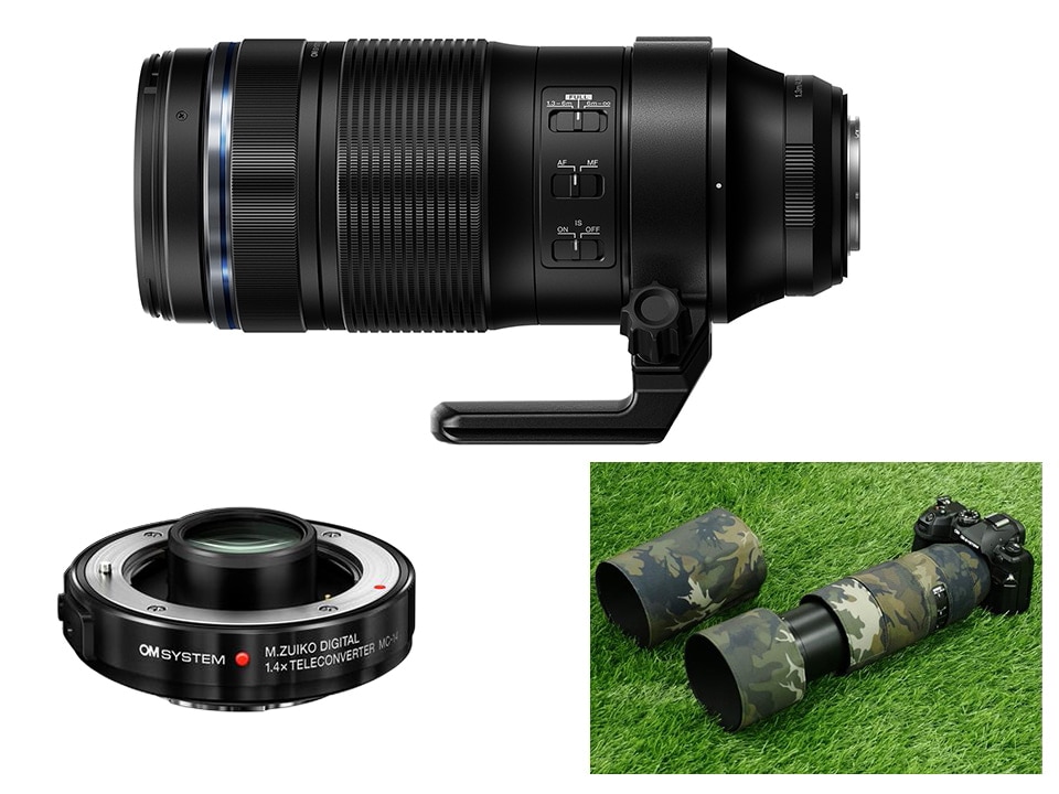【期間限定:テレコン半額】M.ZUIKO DIGITAL ED 100-400mm F5.0-6.3 IS II +  MC-14セット + カモフラージュカバーセット