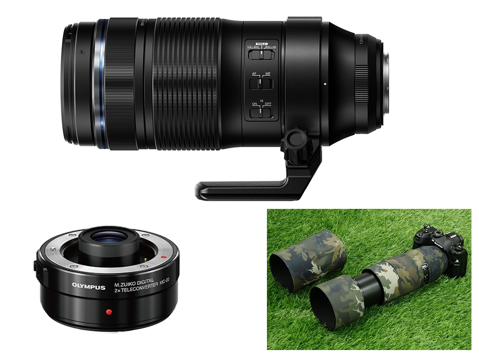 【期間限定:テレコン半額】M.ZUIKO DIGITAL ED 100-400mm F5.0-6.3 IS II + MC-20セット + カモフラージュカバーセット